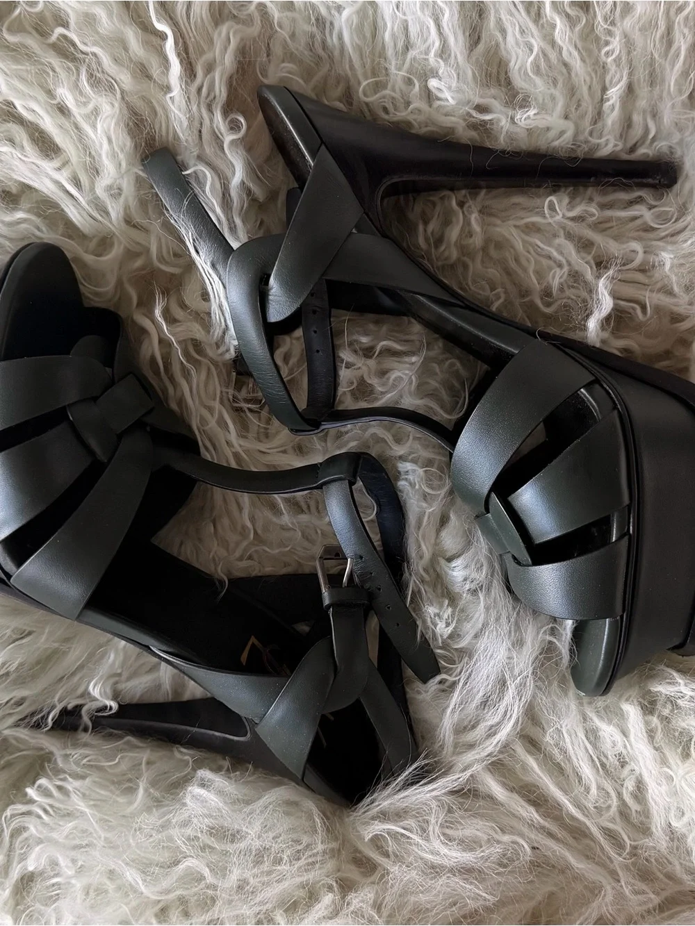 Saint Laurent Tribute 105 Sandal Queen Calf New Vert Fonce - Picture 8 of 9